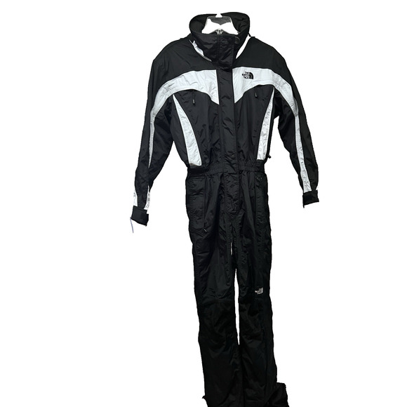 Vintage 90s North Face One Piece Zip Up Ski Snowboard Snowsuit Sz 12 Black White